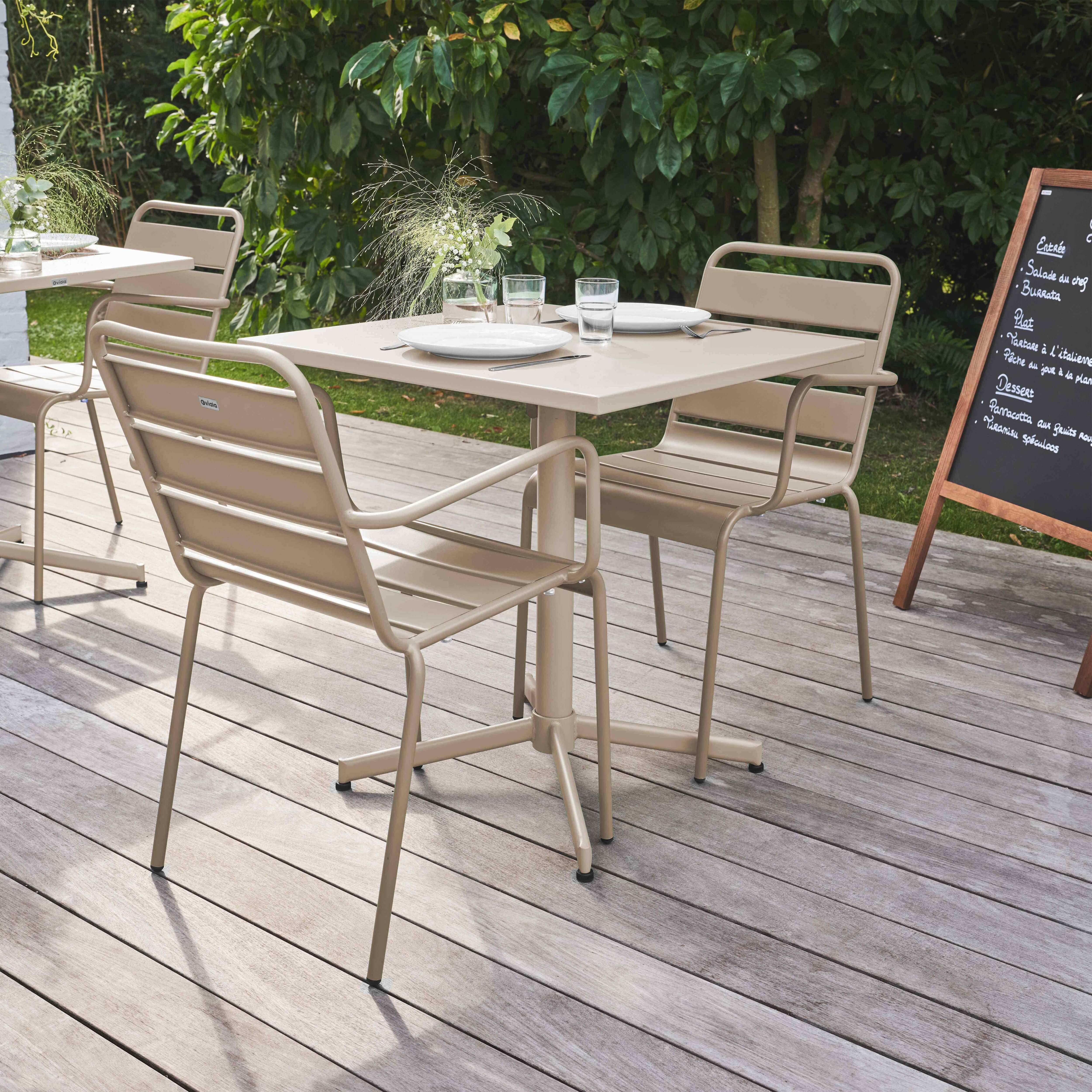 Oviala - Ensemble table de jardin bistrot et 2 fauteuils métal taupe Palavas - Oviala - Imagen 3