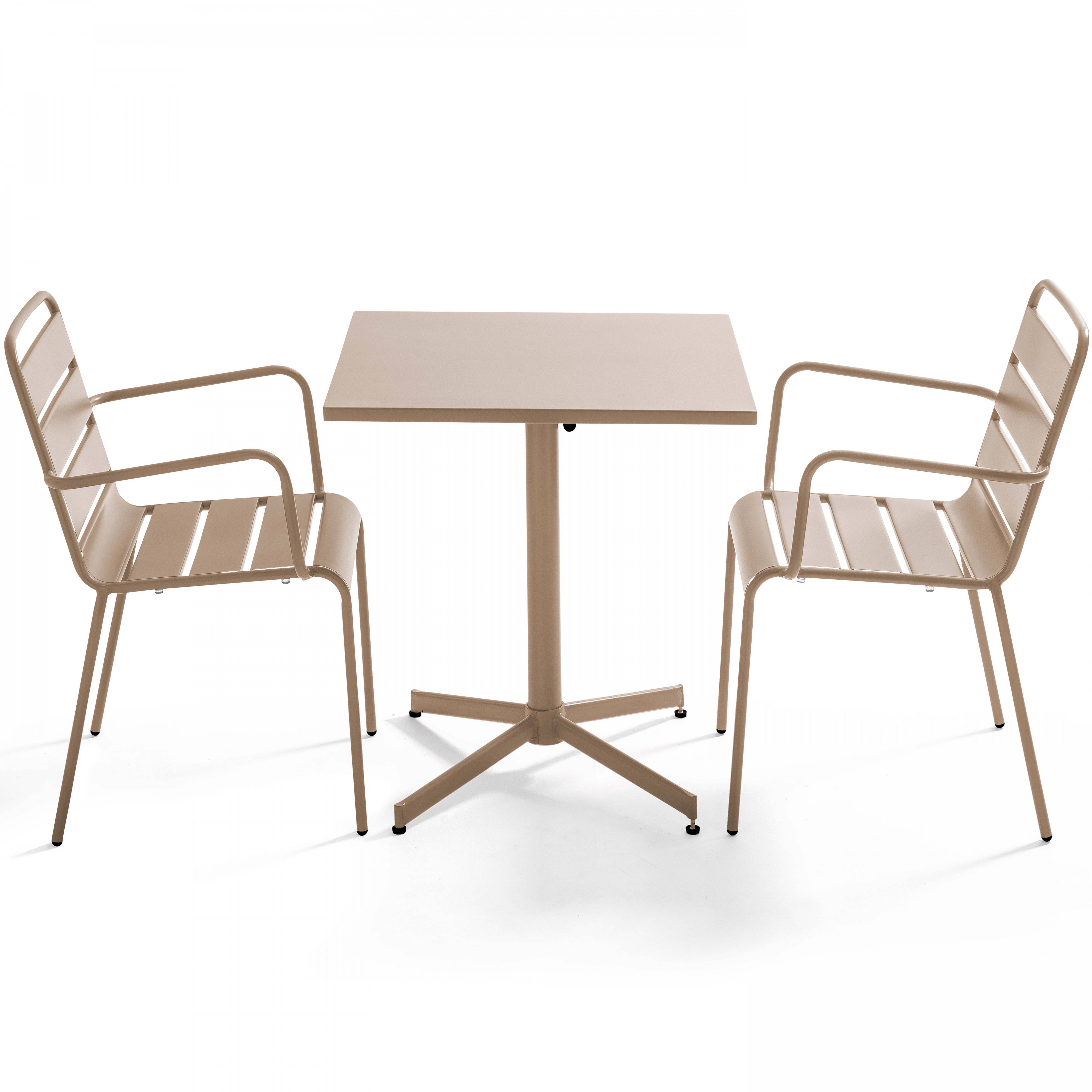 Oviala - Ensemble table de jardin bistrot et 2 fauteuils métal taupe Palavas - Oviala - Imagen 1
