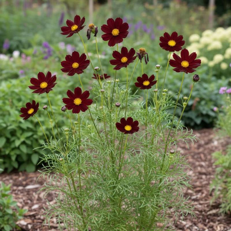 Cosmos chocolat Chocamocha® à fleurs Noir/Rouge - feuillage Caduc - Godet - 5/20 cm - Imagen 2