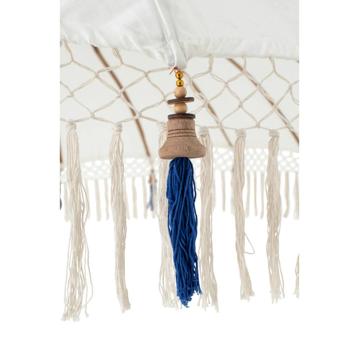 J-Line - Parasol Rond à Franges "Flavie" 180cm Écru & Bleu - Image 2
