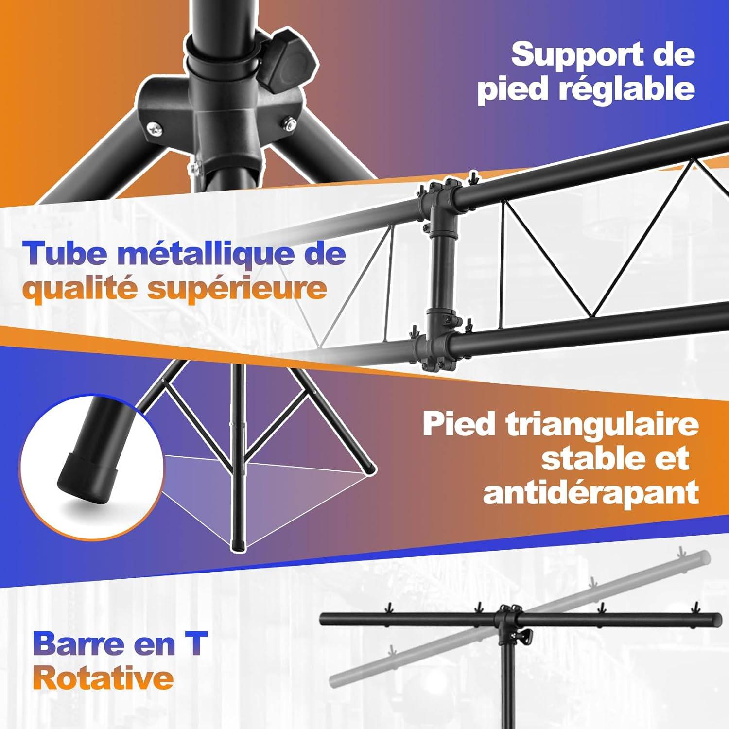 Support d'Éclairage LED avec Hauteur Réglable 180 à 350 cm Charge 100KG, pour Scène Concerts - Image 2