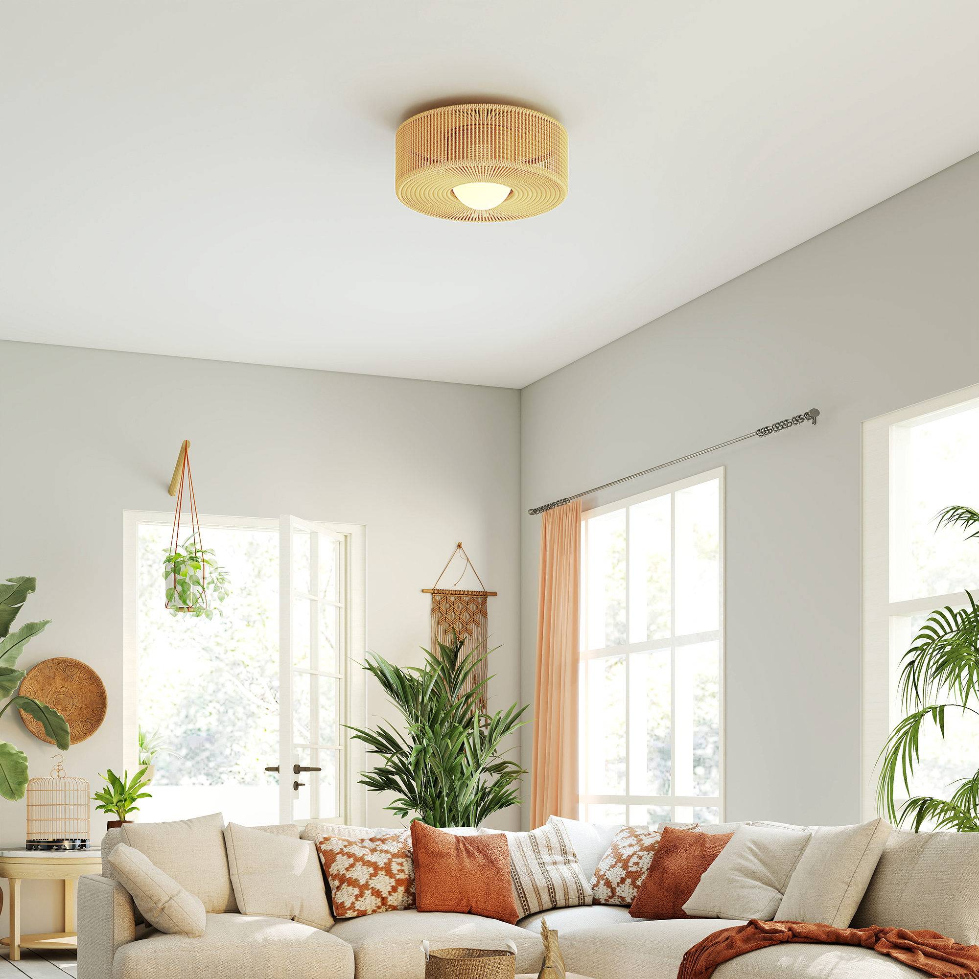 Sans Marque - Lampe terrasse lampe terrasse Boho suspendue éclairage LED G9 lampe chanvre ronde - Image 3
