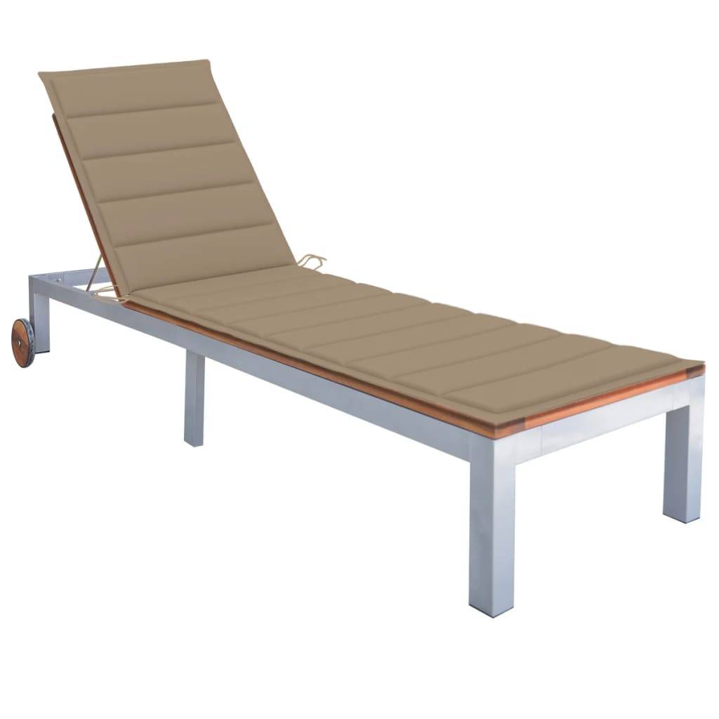 Helloshop26 - Transat chaise longue bain de soleil lit de jardin terrasse meuble d'extérieur avec coussin bois d'acacia et acier galvanisé - Imagen 1