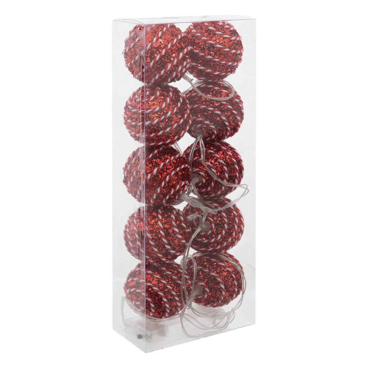 Feeric Christmas - Guirlande à boules blanches et rouges 10 LED blanc chaud L165cm à piles - Feeric Lights & Christmas - Imagen 5