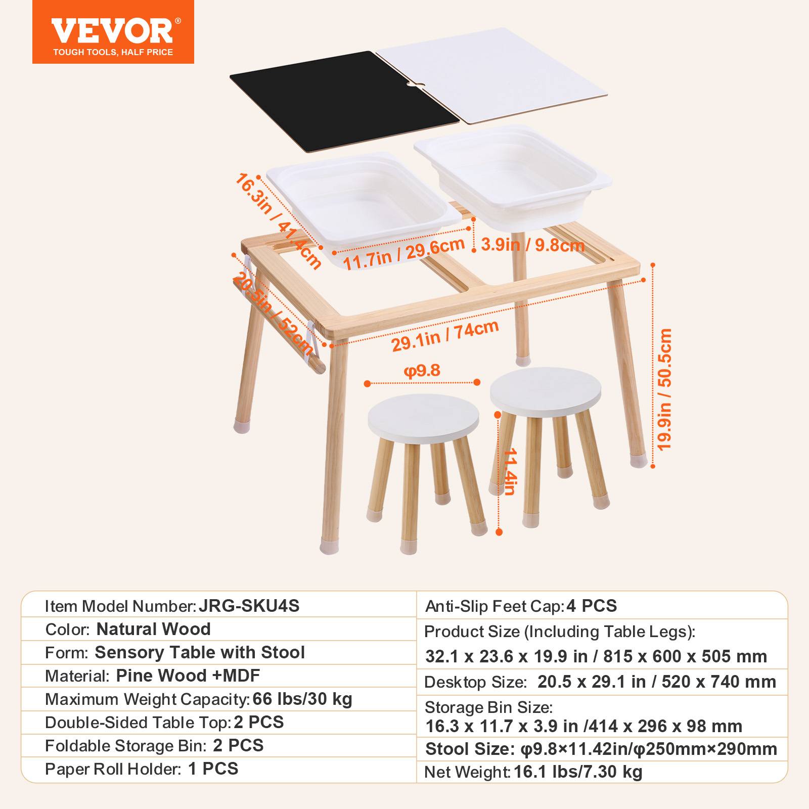 VEVOR Table activités enfants, exploration sensorielle, 3 bacs. Bois, sable, eau. - Image 7