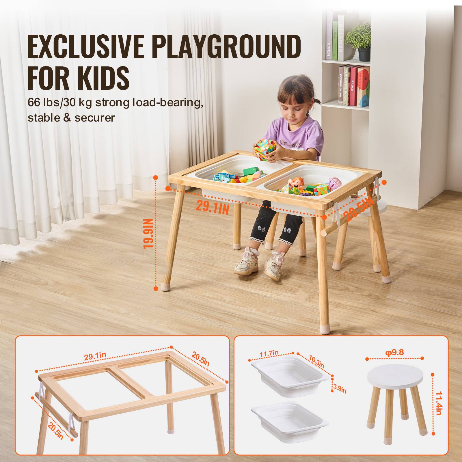 VEVOR Table activités enfants, exploration sensorielle, 3 bacs. Bois, sable, eau. - Image 4