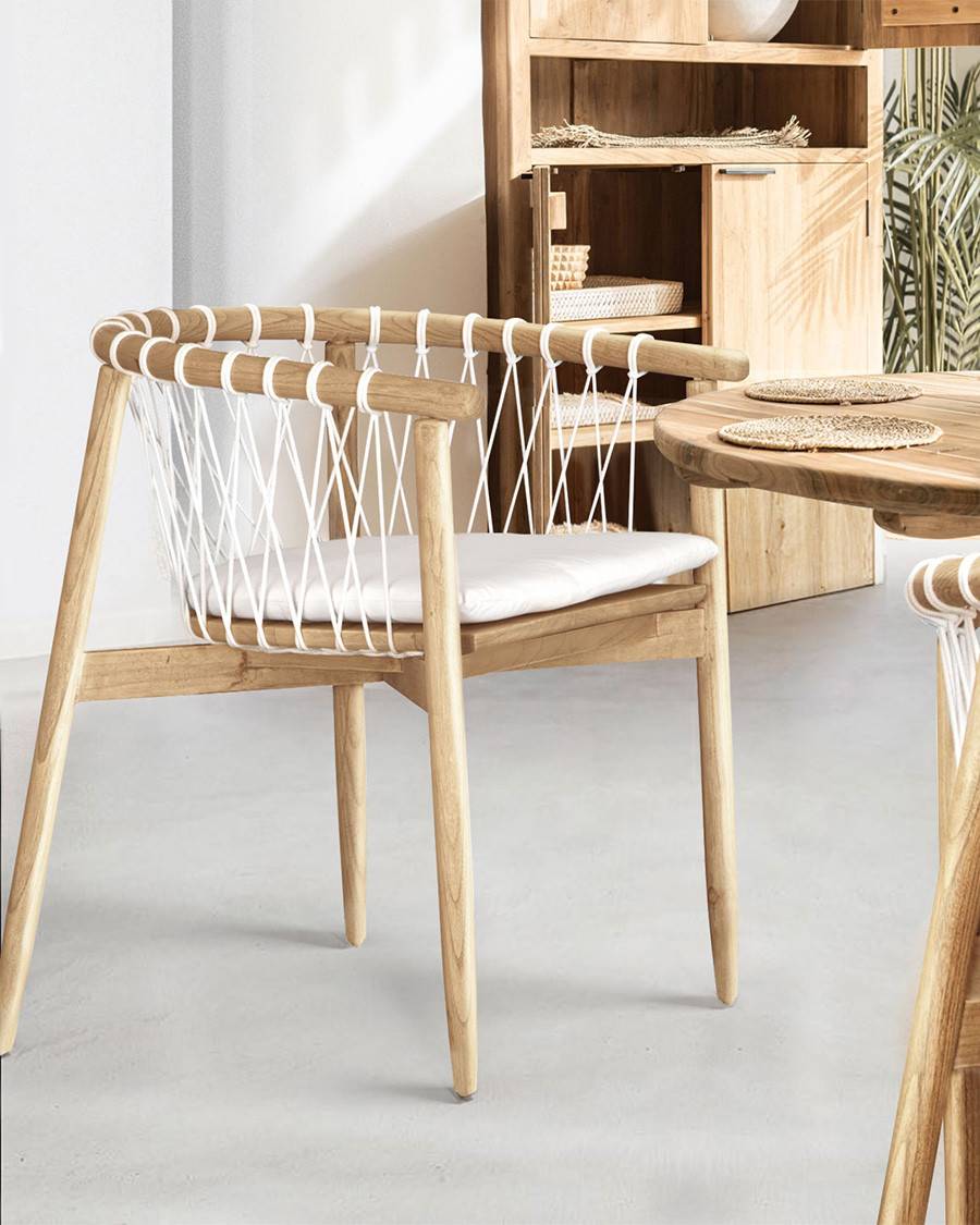 Nala - Chaise en teck massif et cordage blanc - UNIQKA - Imagen 1