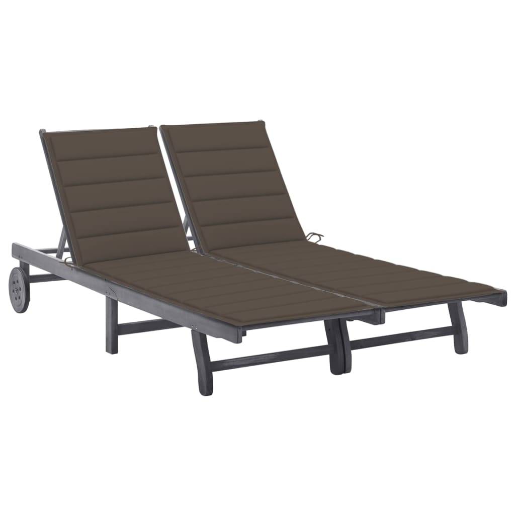 Bain de soleil - Transat - Chaise longue 2 places avec coussin Gris Acacia - MEUBLE PRO ny686 - Image 2