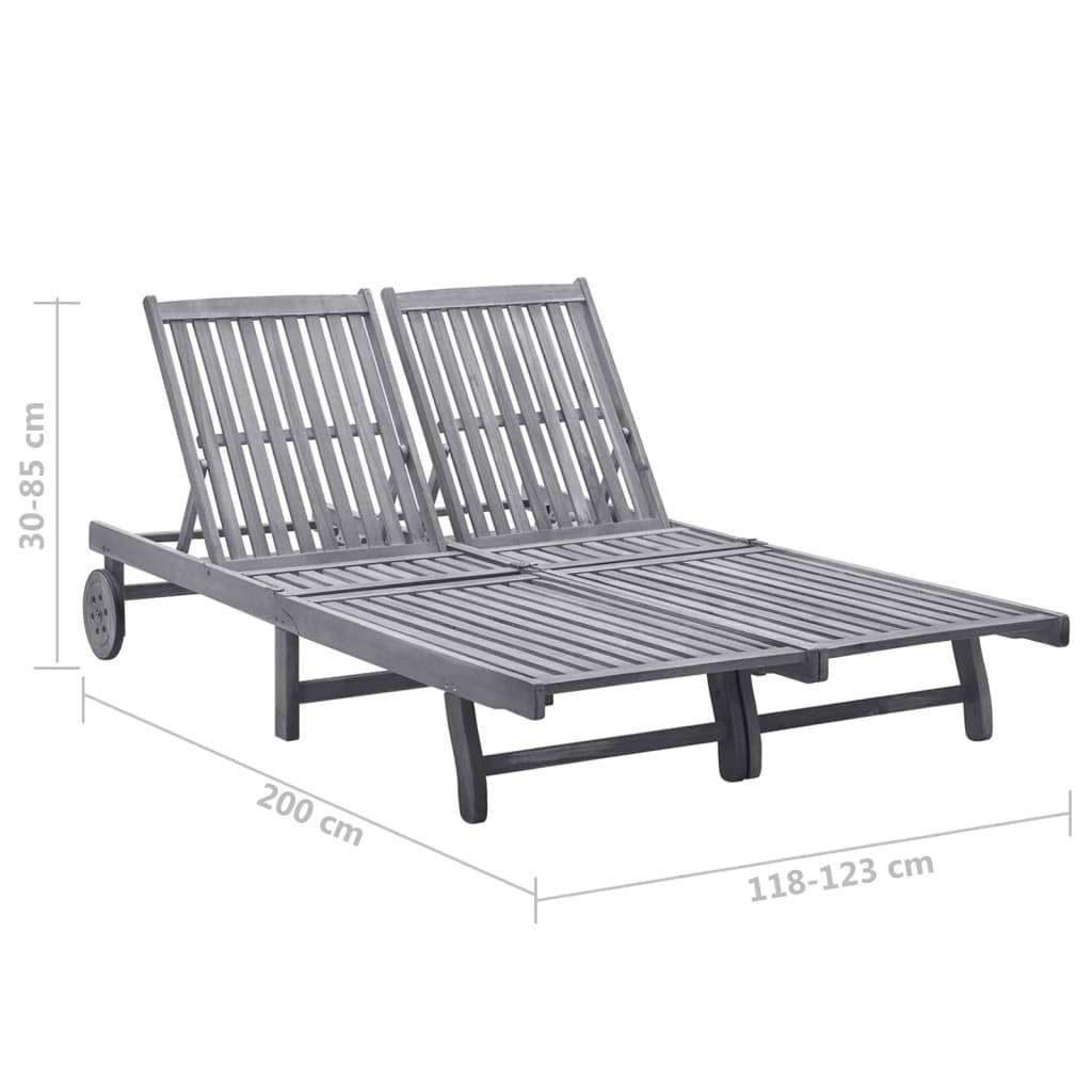 Bain de soleil - Transat - Chaise longue 2 places avec coussin Gris Acacia - MEUBLE PRO ny686 - Image 6