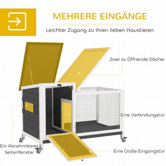 Clapier Lapin Bois Intérieur Extérieur Sur Roulettes Toit Ouvrant 92cm Gris - ComfortXL Pet Living - Image 5