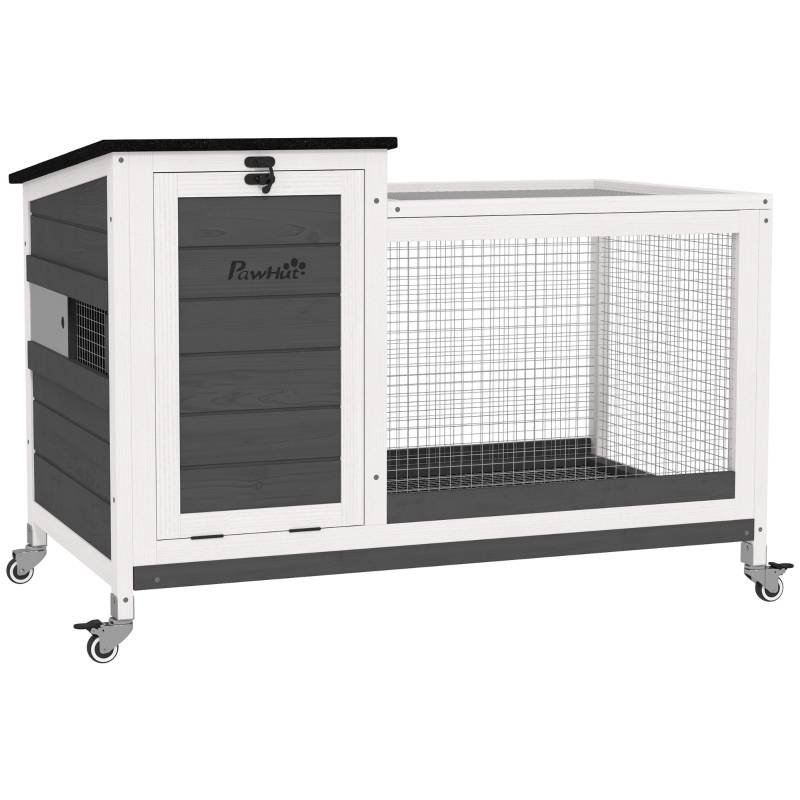 Clapier Lapin Bois Intérieur Extérieur Sur Roulettes Toit Ouvrant 92cm Gris - ComfortXL Pet Living - Imagen 2