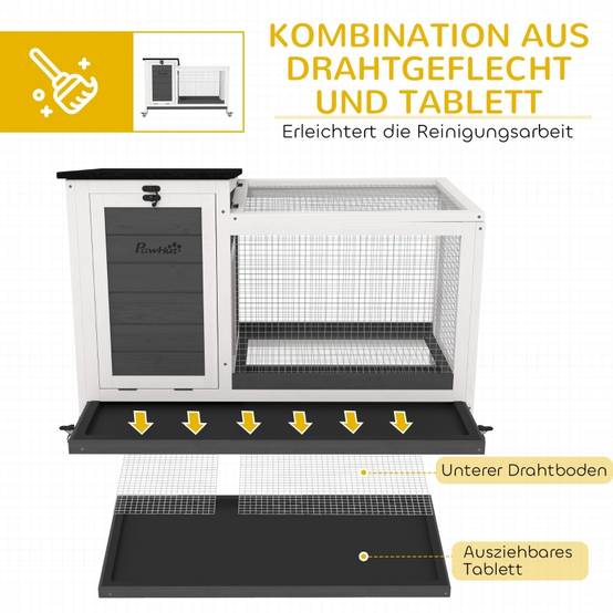 Clapier Lapin Bois Intérieur Extérieur Sur Roulettes Toit Ouvrant 92cm Gris - ComfortXL Pet Living - Image 4
