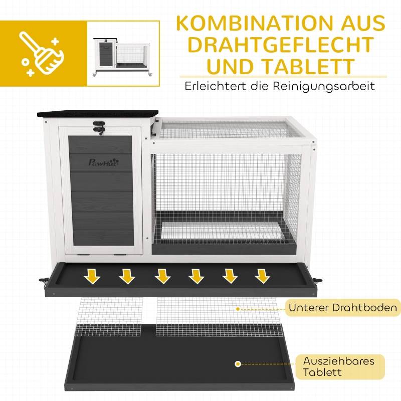 Clapier Lapin Bois Intérieur Extérieur Sur Roulettes Toit Ouvrant 92cm Gris - ComfortXL Pet Living - Imagen 4