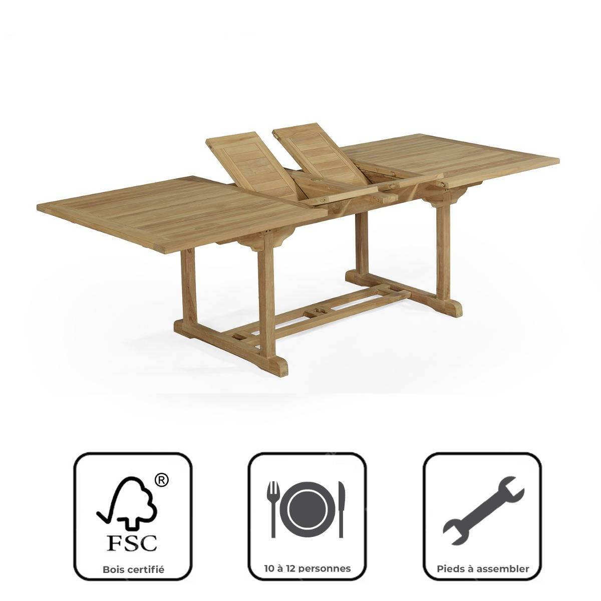 Table extensible rectangulaire teck massif Milan 180/240 x100 cm - TECK'Attitude - Imagen 8