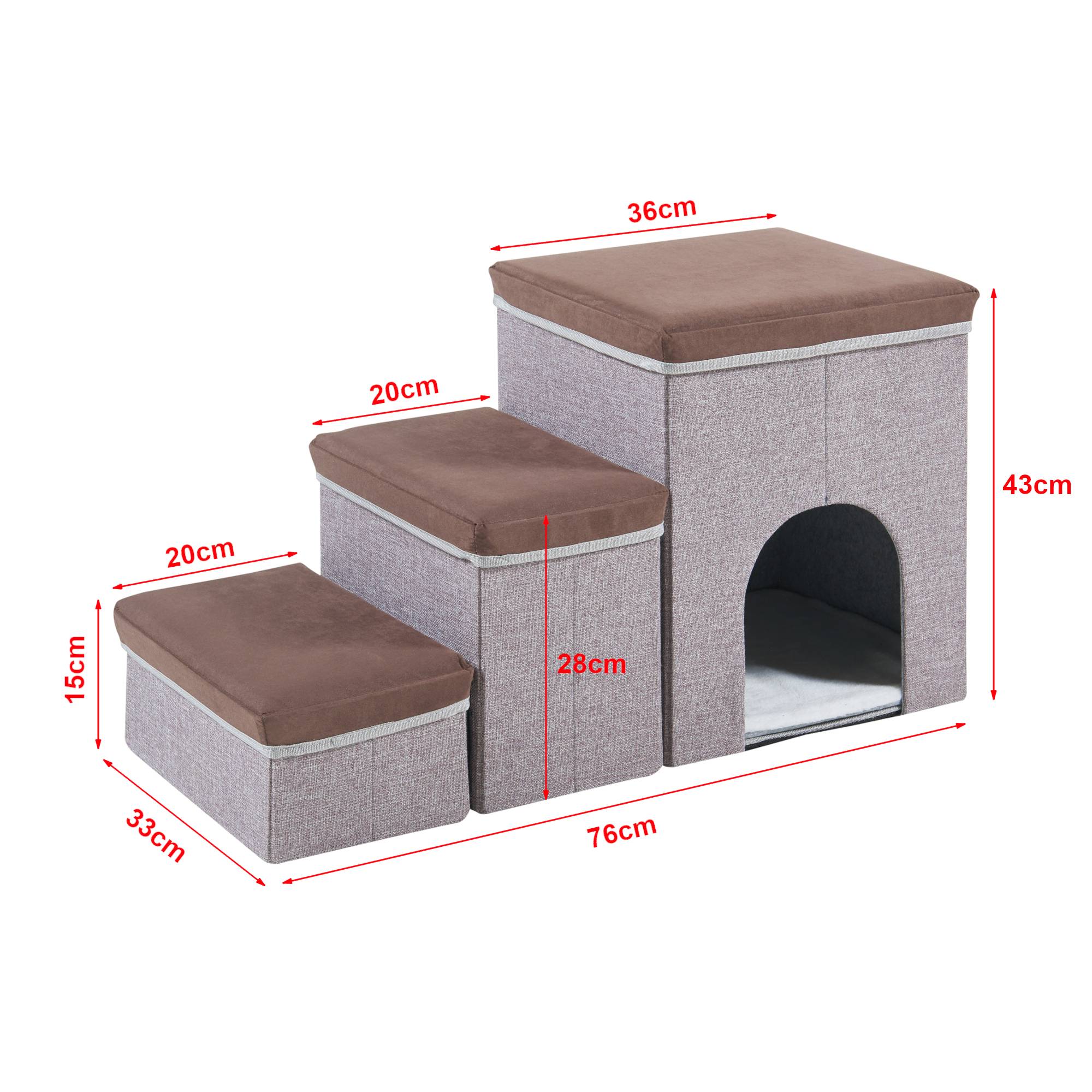 Escalier à 3 marches pour animaux domestiques Vojens 76 x 33 x 43 cm avec niche marron foncé gris [en.casa] - Imagen 5