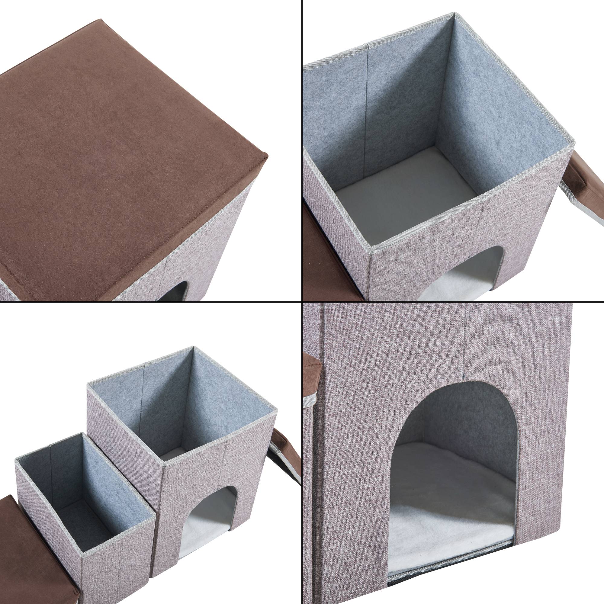 Escalier à 3 marches pour animaux domestiques Vojens 76 x 33 x 43 cm avec niche marron foncé gris [en.casa] - Imagen 8