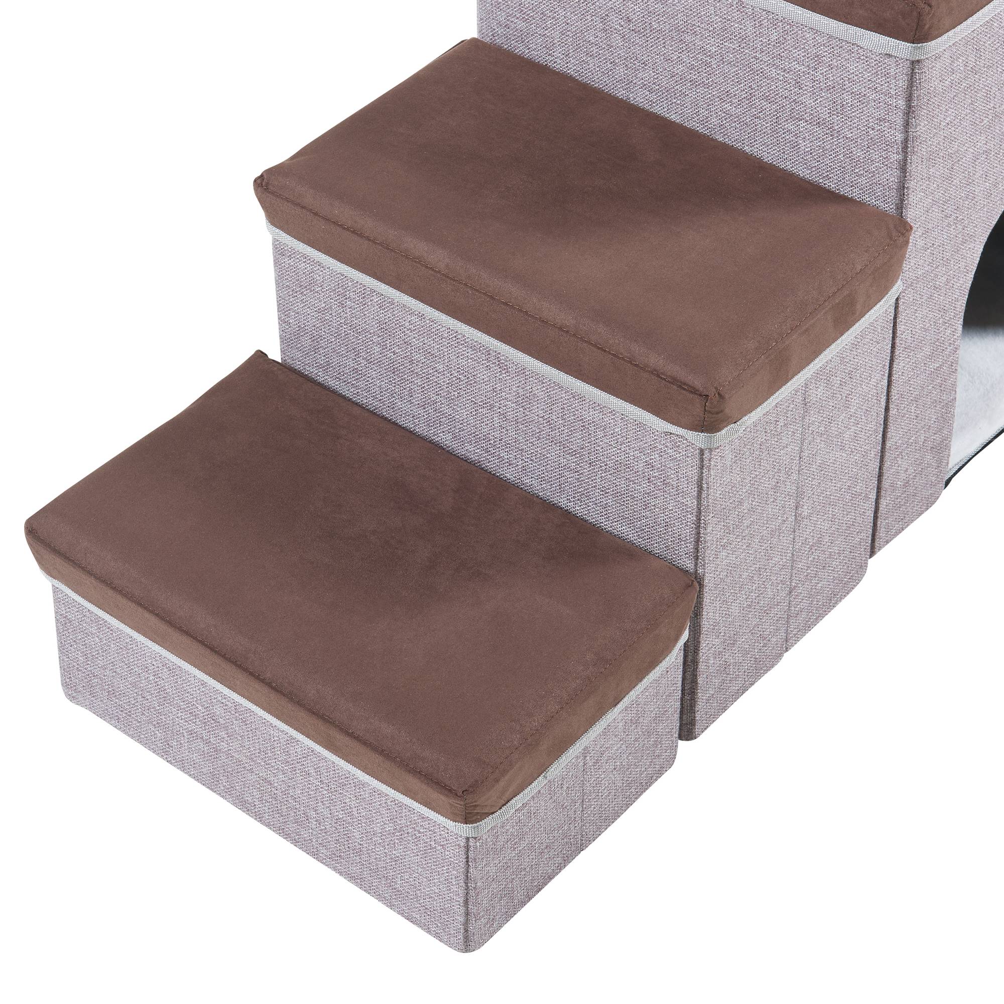 Escalier à 3 marches pour animaux domestiques Vojens 76 x 33 x 43 cm avec niche marron foncé gris [en.casa] - Imagen 7