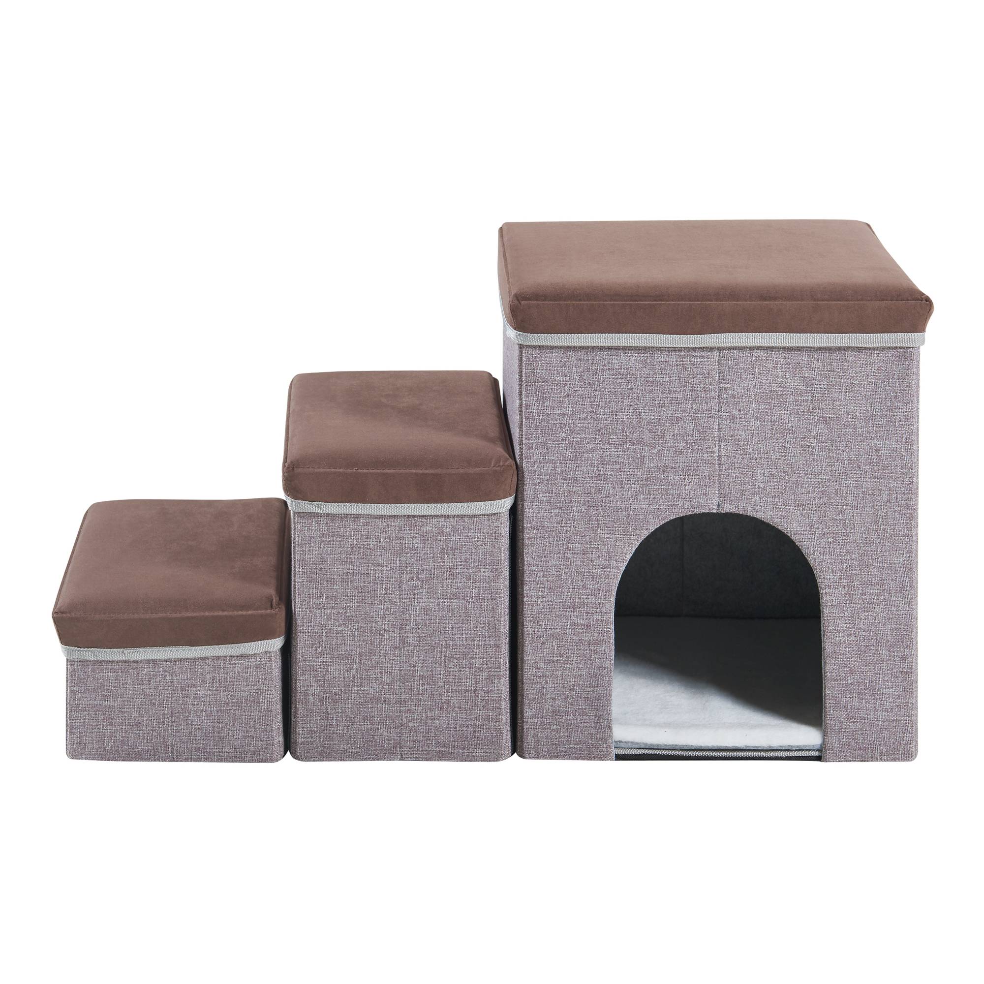 Escalier à 3 marches pour animaux domestiques Vojens 76 x 33 x 43 cm avec niche marron foncé gris [en.casa] - Imagen 6