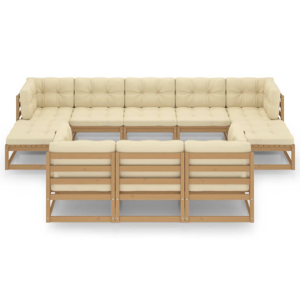Helloshop26 - Salon de jardin meuble d'extérieur ensemble de mobilier 10 pièces avec coussins marron miel bois de pin - Imagen 2