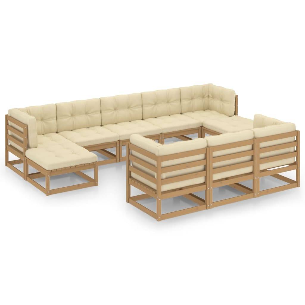 Helloshop26 - Salon de jardin meuble d'extérieur ensemble de mobilier 10 pièces avec coussins marron miel bois de pin - Imagen 1