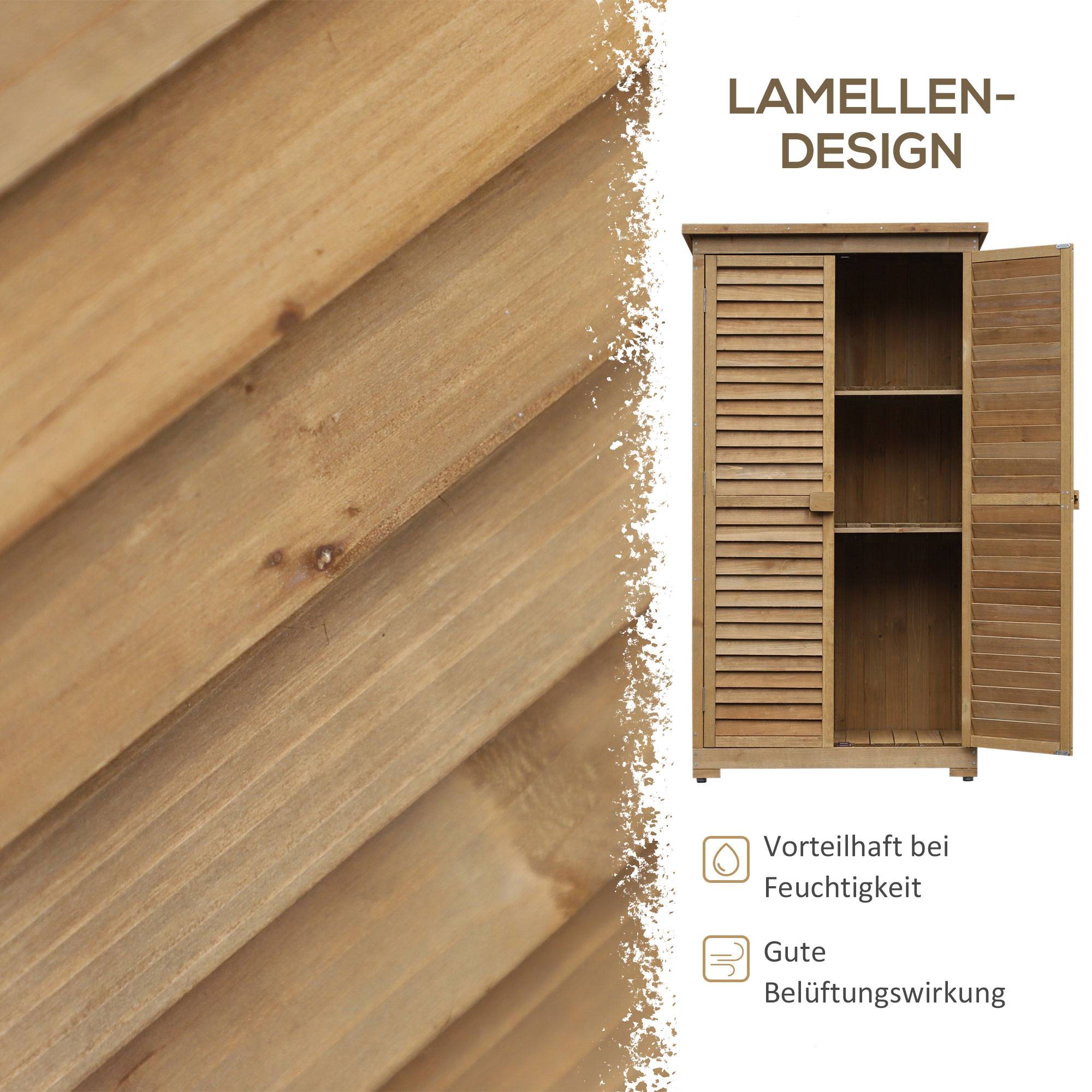 Abri outils, portes à lamelles, 3 étagères, résistant, 87x46,5x160 cm, sapin, brun - Image 6