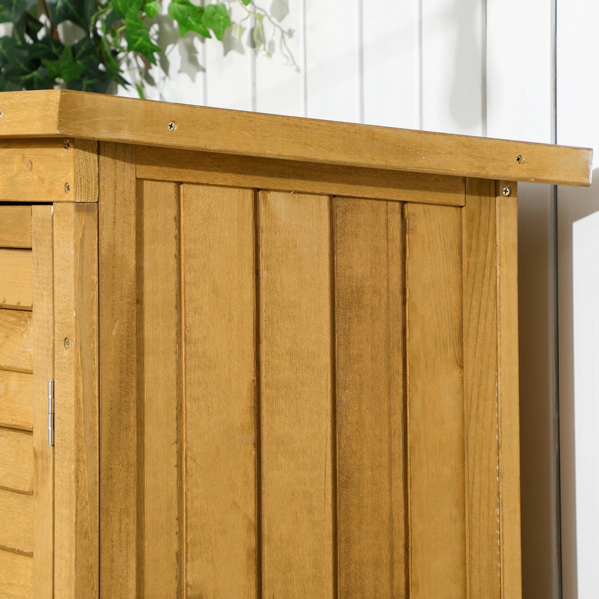 Abri outils, portes à lamelles, 3 étagères, résistant, 87x46,5x160 cm, sapin, brun - Image 10
