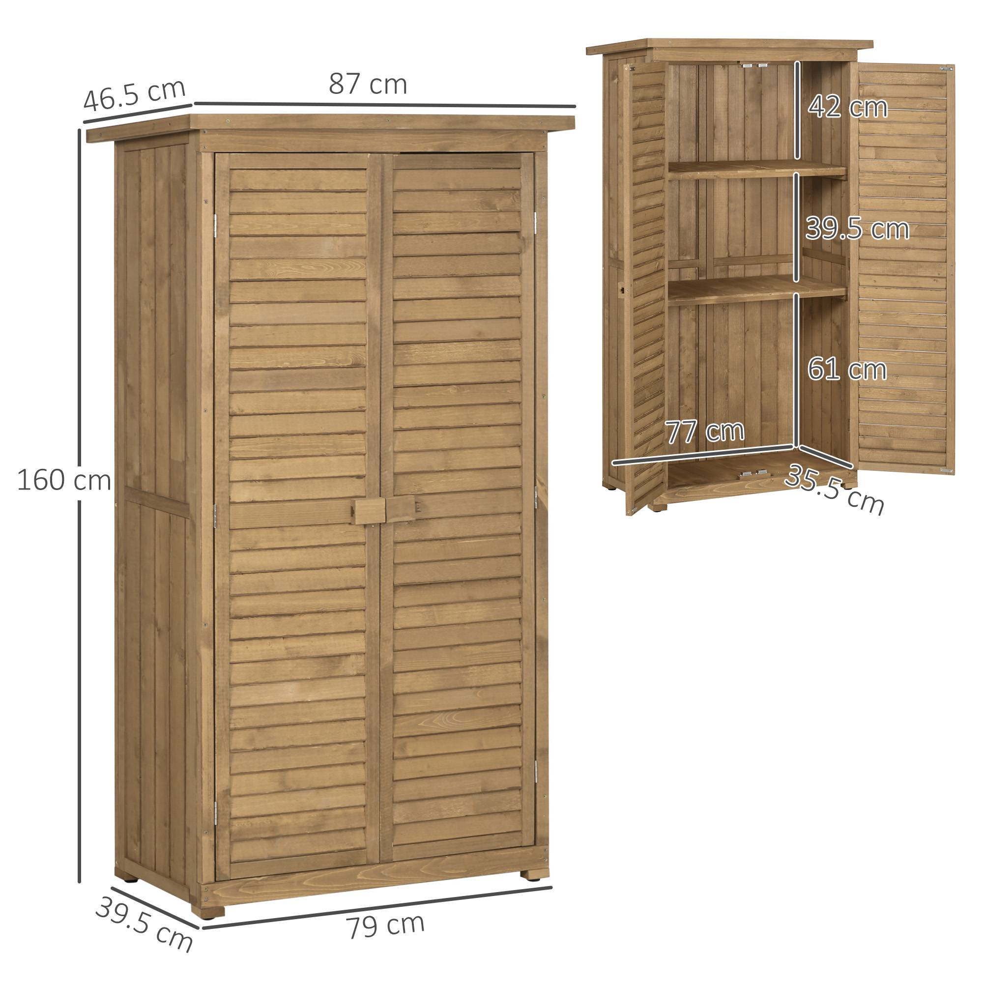 Abri outils, portes à lamelles, 3 étagères, résistant, 87x46,5x160 cm, sapin, brun - Image 5
