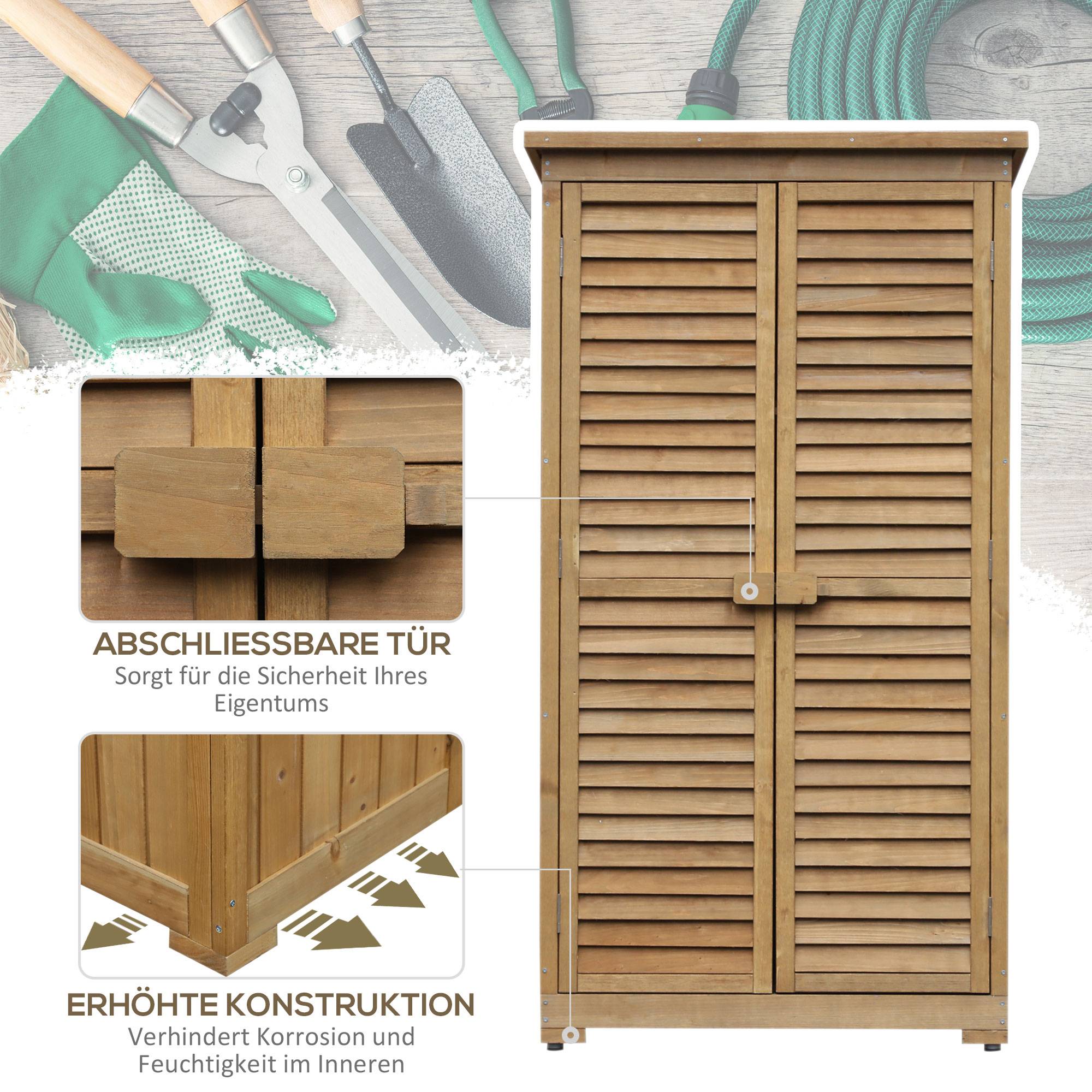 Abri outils, portes à lamelles, 3 étagères, résistant, 87x46,5x160 cm, sapin, brun - Image 8