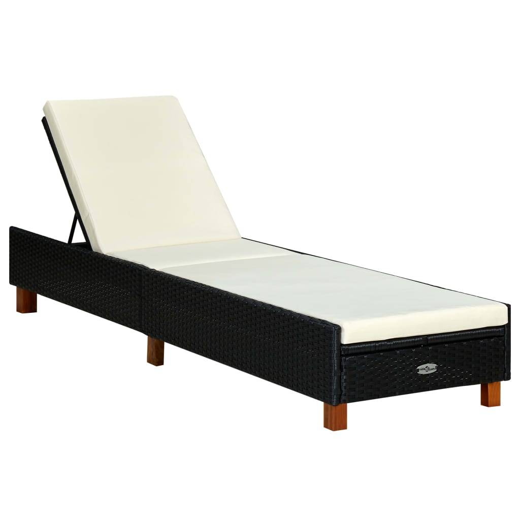 Helloshop26 - Transat bain de soleil avec coussin résine tressée noir - Imagen 1