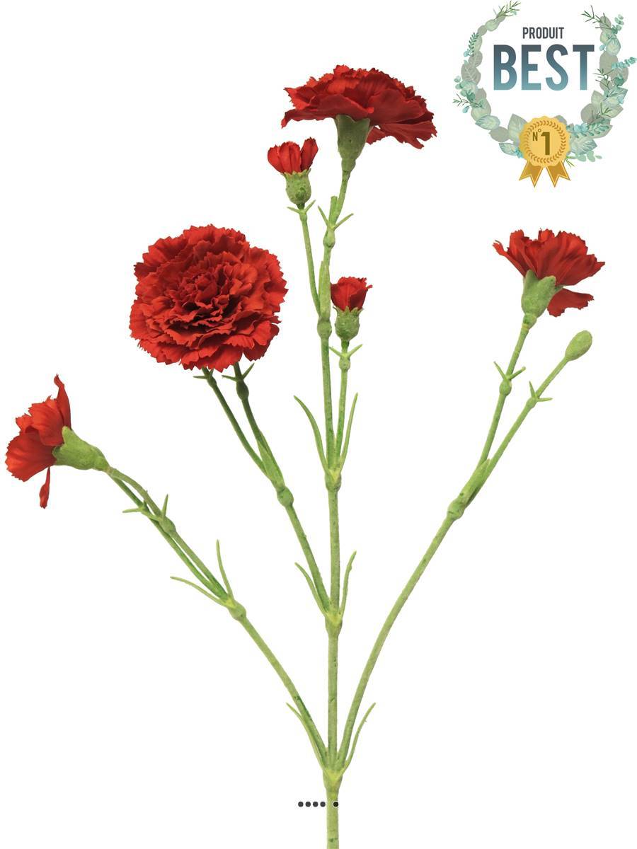 Artificielles - Oeillet artificiel en tige, 4 ramures, H 62 cm Vermillon - BEST - couleur: Vermillon - Imagen 1