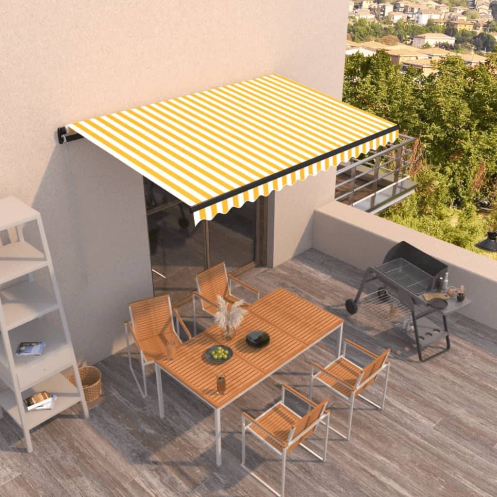 Store banne manuel en aluminium pour terrasse réglable 450x350cm Jaune et blanc - ComfortXL Outdoor Living - Image 1