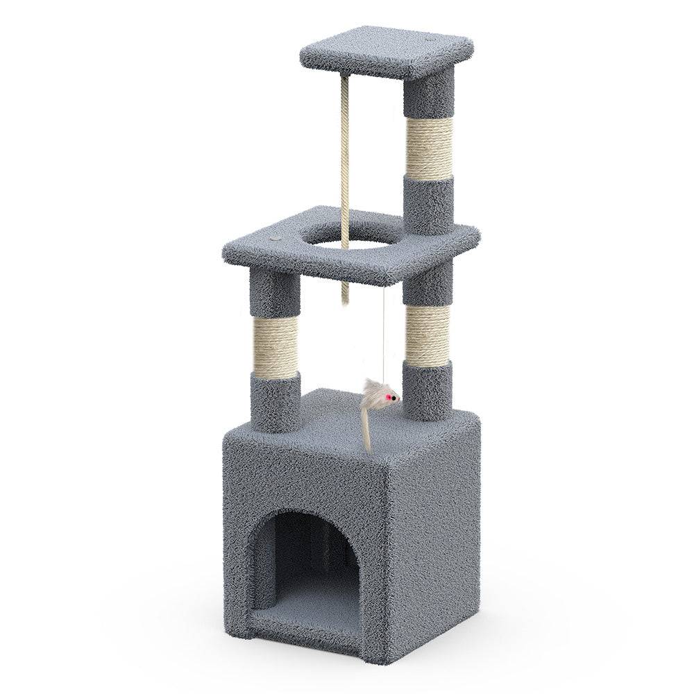 Arbre à chat 88cm avec corde, griffoir, niche et plateforme - Gris - Arbre à grimper pour chats - VOUNOT® - Image 1