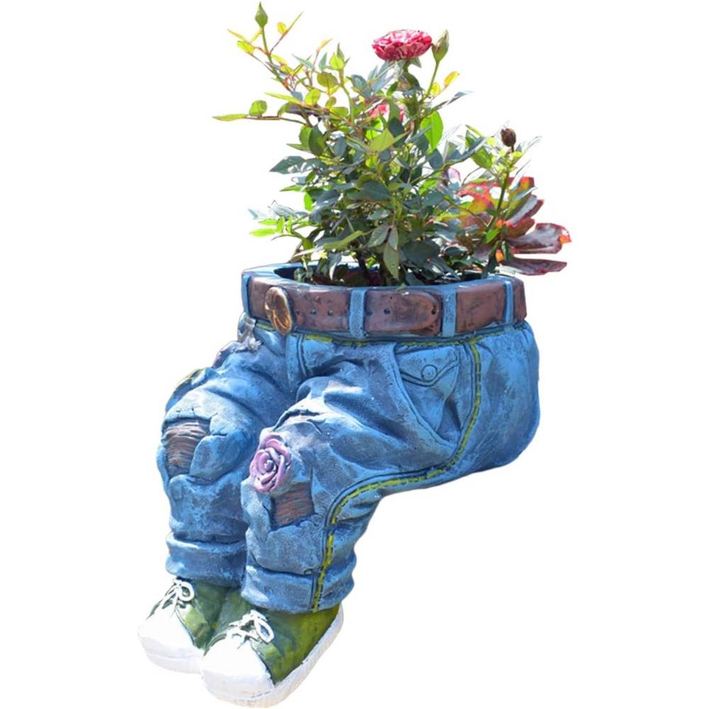 pot à fleurs-Pot de fleurs résine style jeans - Design unique - Décoration jardin - Living123