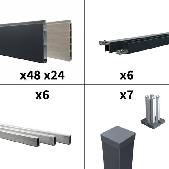 Kit Clôture Aluminium BAHIA & CRUZ Argent 11,03x1,8m - Bois Composite & Aluminium - Poteaux Gris - Brise Vue - Palissade - Image 3