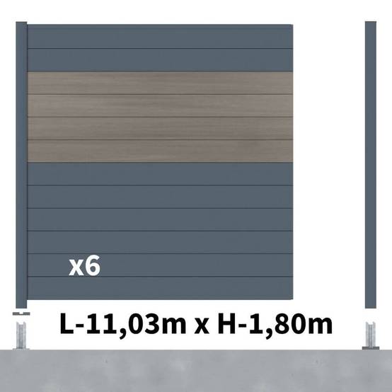 Kit Clôture Aluminium BAHIA & CRUZ Argent 11,03x1,8m - Bois Composite & Aluminium - Poteaux Gris - Brise Vue - Palissade - Image 2