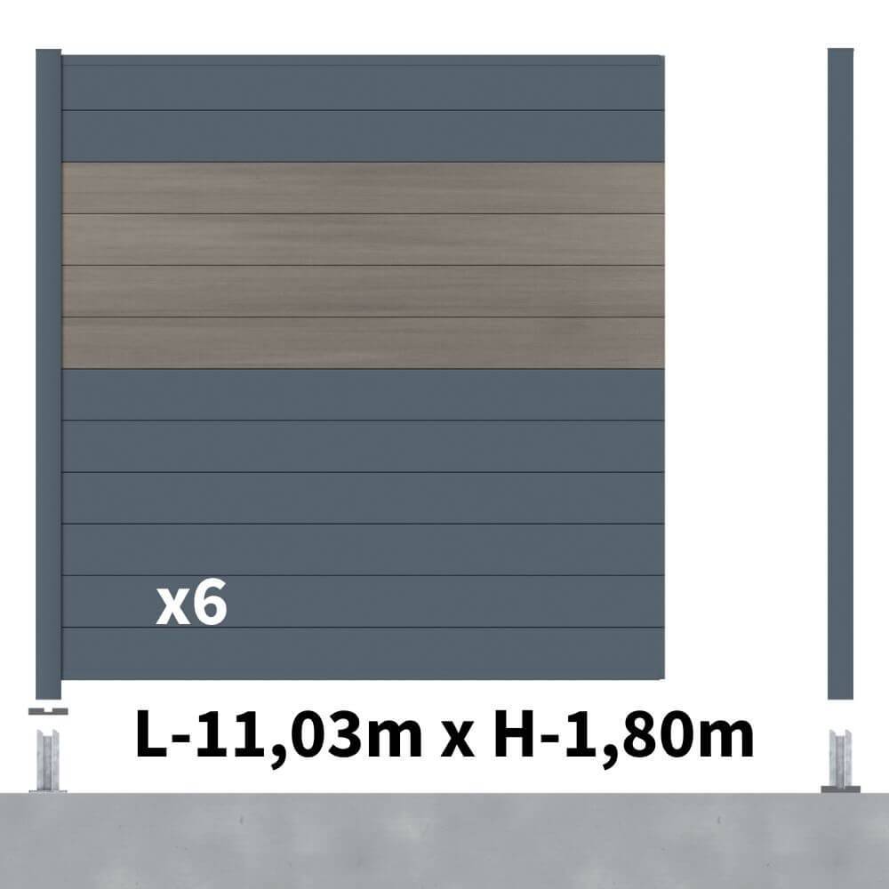 Kit Clôture Aluminium BAHIA & CRUZ Argent 11,03x1,8m - Bois Composite & Aluminium - Poteaux Gris - Brise Vue - Palissade - Image 2