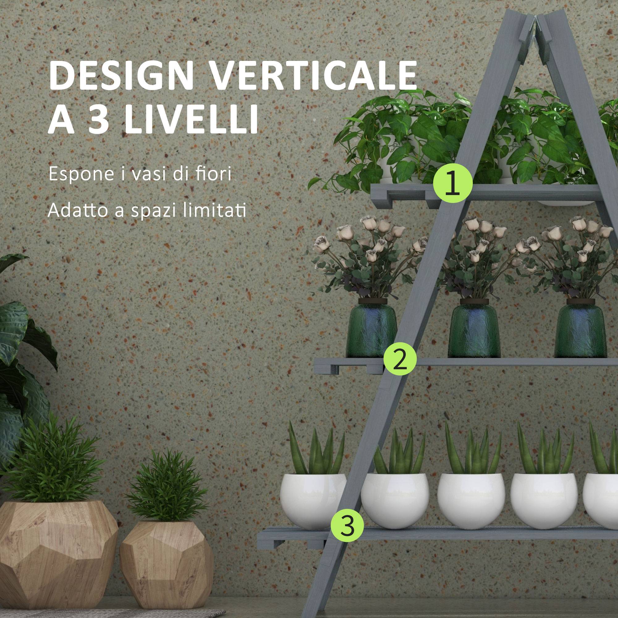 support plantes 3 niveaux lattes bois sapin 100x36x112 étagère fleurs jardin gris - Image 6