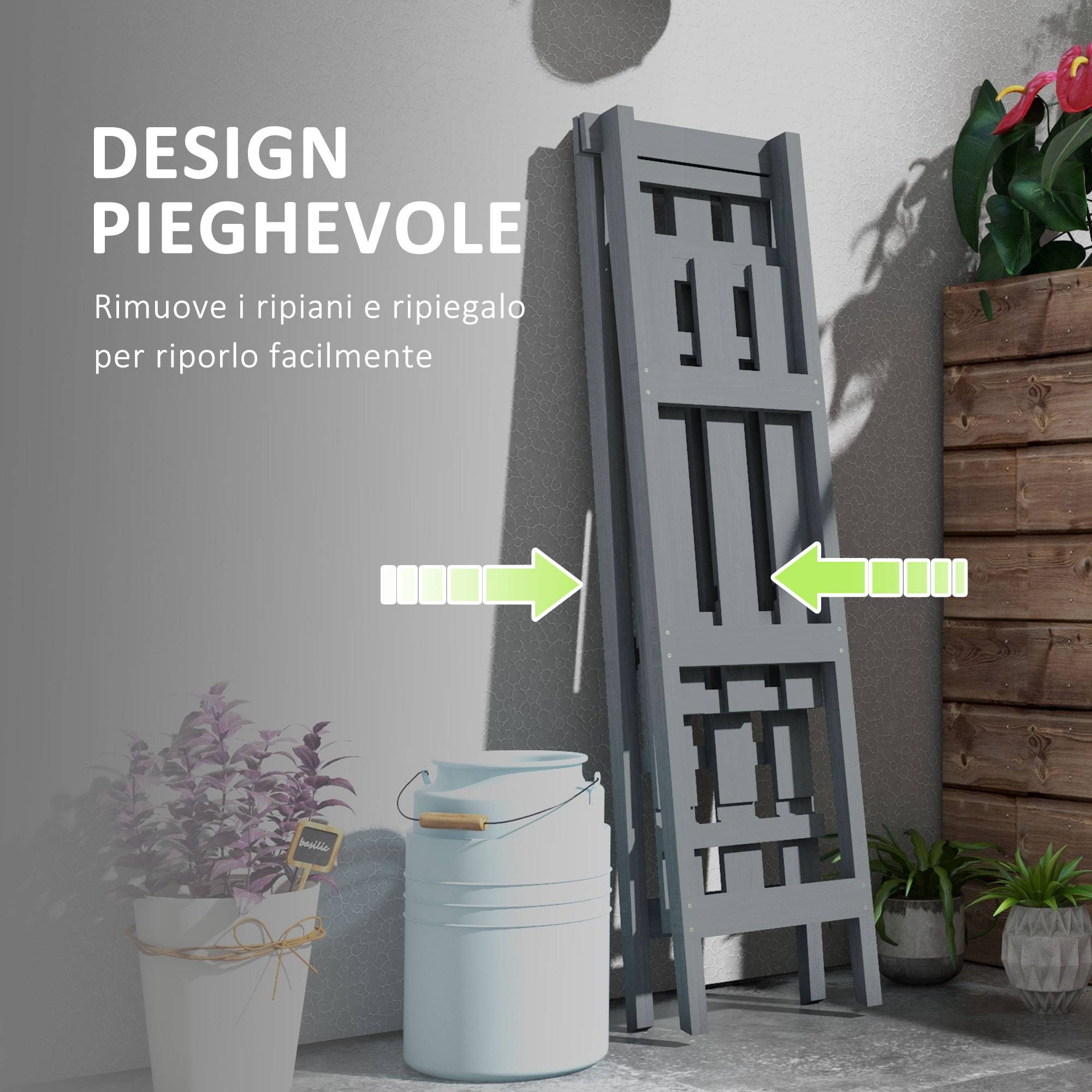support plantes 3 niveaux lattes bois sapin 100x36x112 étagère fleurs jardin gris - Image 7
