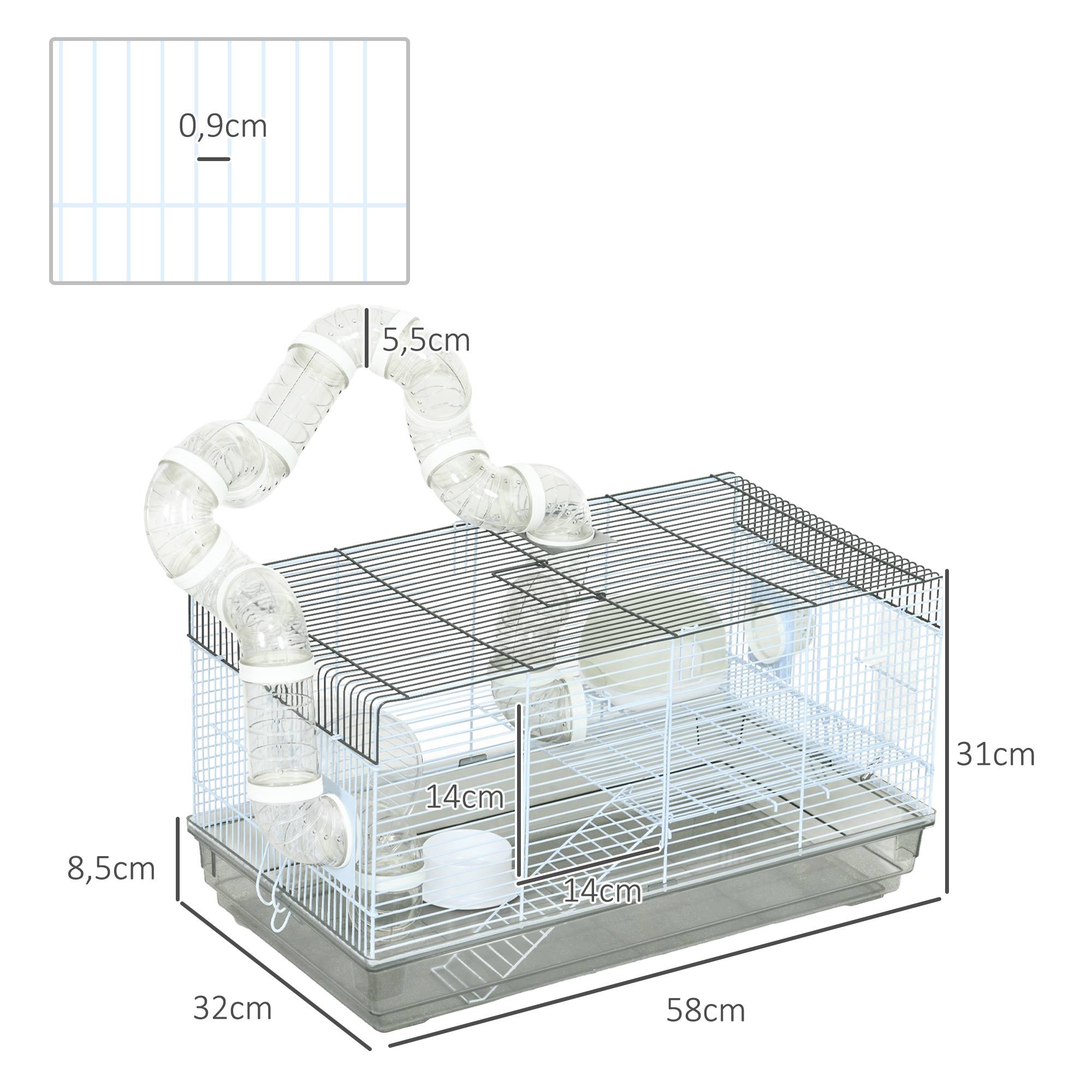Pawhut - Cage rongeur hamster - tunnel, poignée, accessoires - plastique acier gris blanc - Imagen 3