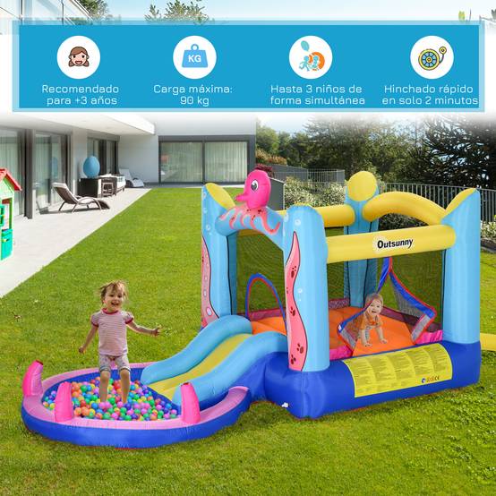 Château gonflable multicolore toboggan trampoline piscine gonfleur et sac de transport 360 × 175 × 180 cm enfants - Image 7