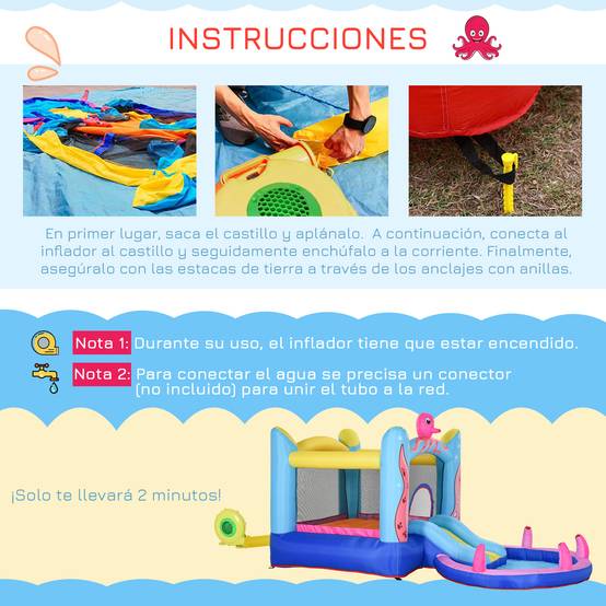 Château gonflable multicolore toboggan trampoline piscine gonfleur et sac de transport 360 × 175 × 180 cm enfants - Image 8