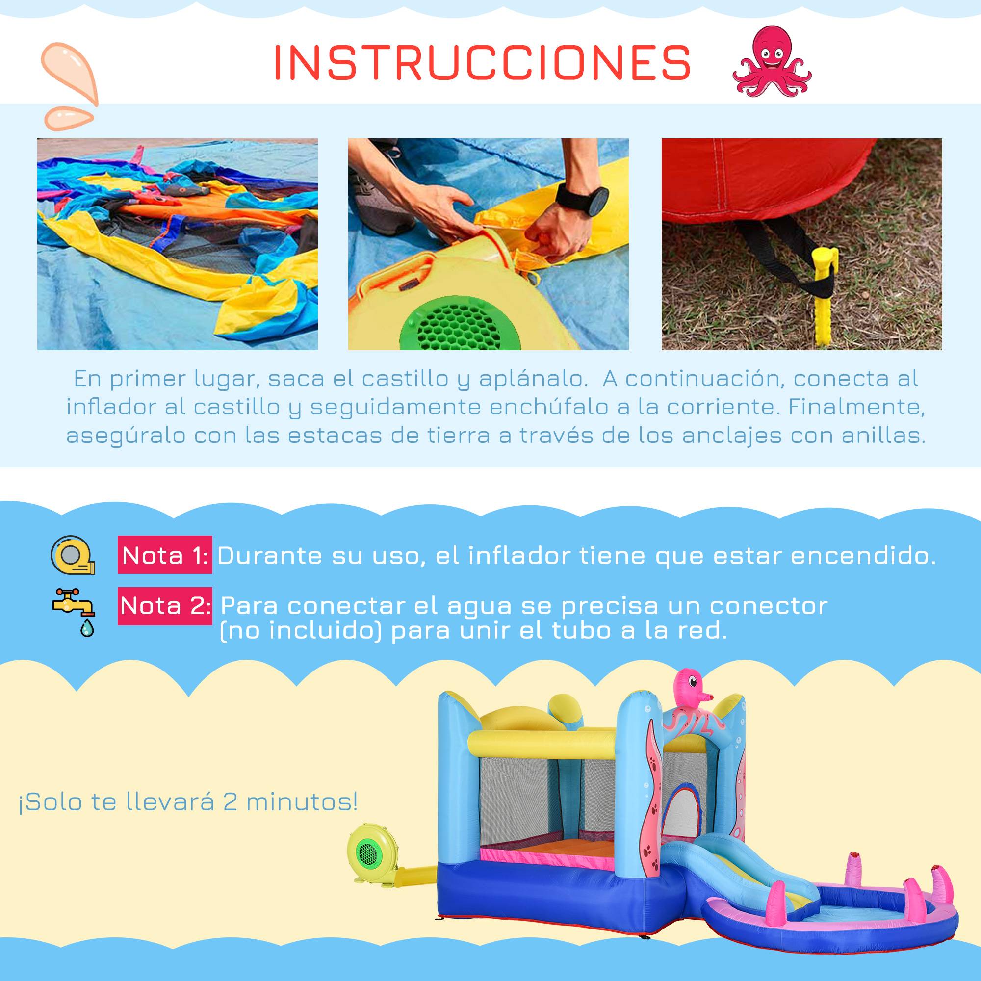 Château gonflable multicolore toboggan trampoline piscine gonfleur et sac de transport 360 × 175 × 180 cm enfants - Image 8
