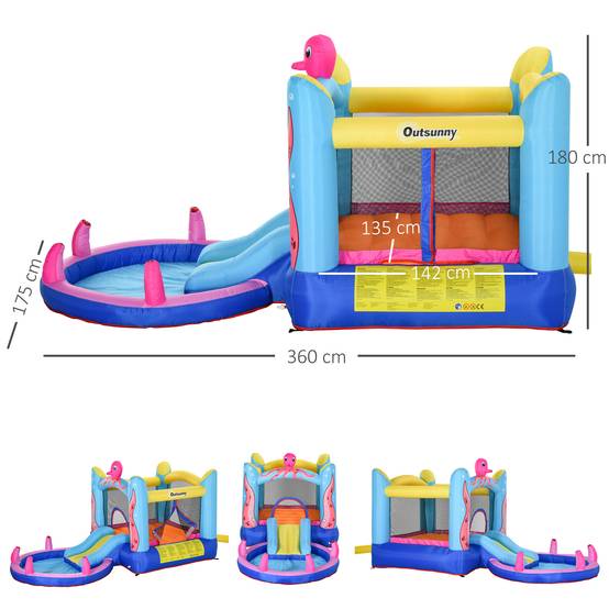 Château gonflable multicolore toboggan trampoline piscine gonfleur et sac de transport 360 × 175 × 180 cm enfants - Image 5