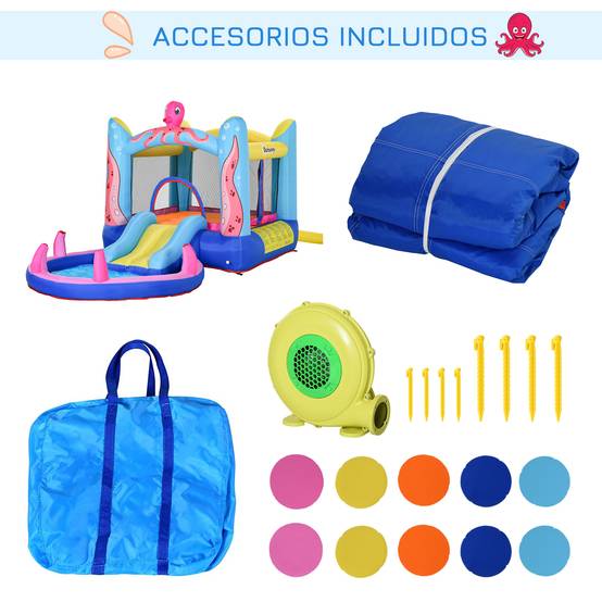 Château gonflable multicolore toboggan trampoline piscine gonfleur et sac de transport 360 × 175 × 180 cm enfants - Image 10