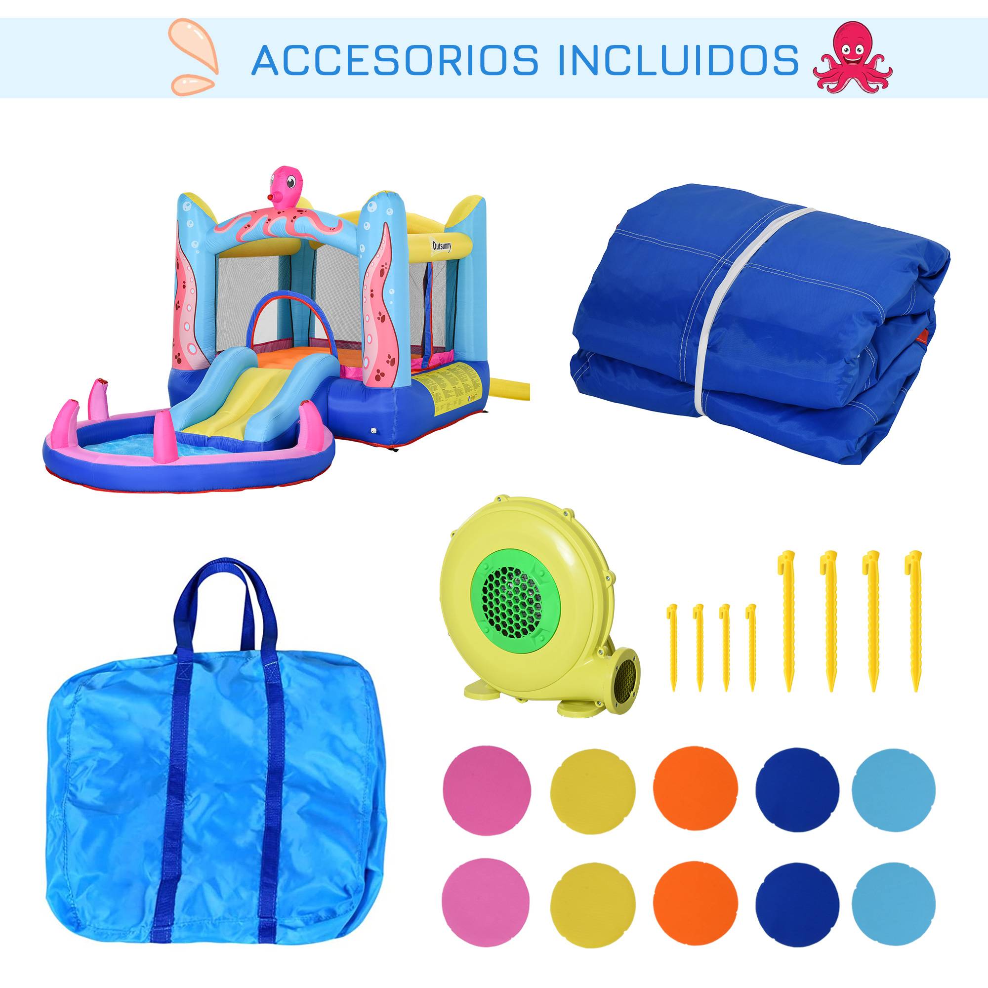 Château gonflable multicolore toboggan trampoline piscine gonfleur et sac de transport 360 × 175 × 180 cm enfants - Image 10