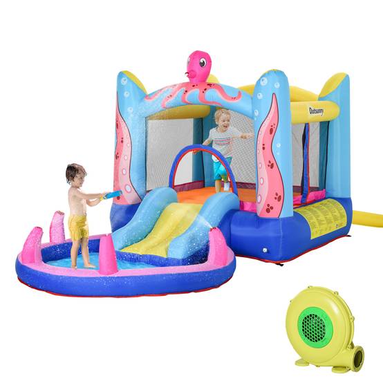 Château gonflable multicolore toboggan trampoline piscine gonfleur et sac de transport 360 × 175 × 180 cm enfants - Image 2
