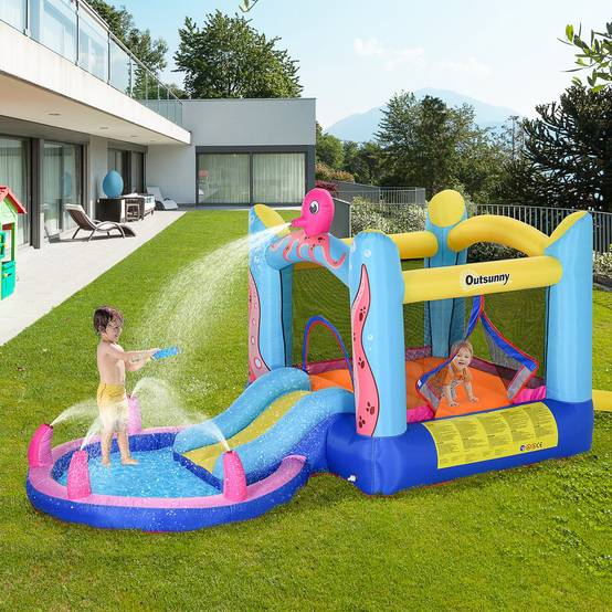 Château gonflable multicolore toboggan trampoline piscine gonfleur et sac de transport 360 × 175 × 180 cm enfants - Image 3
