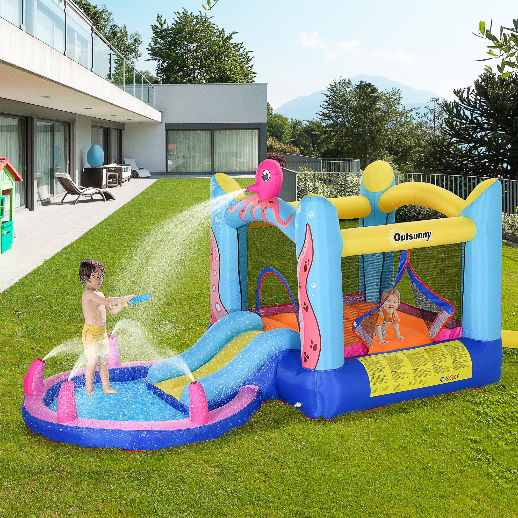 Château gonflable multicolore toboggan trampoline piscine gonfleur et sac de transport 360 × 175 × 180 cm enfants - Image 3
