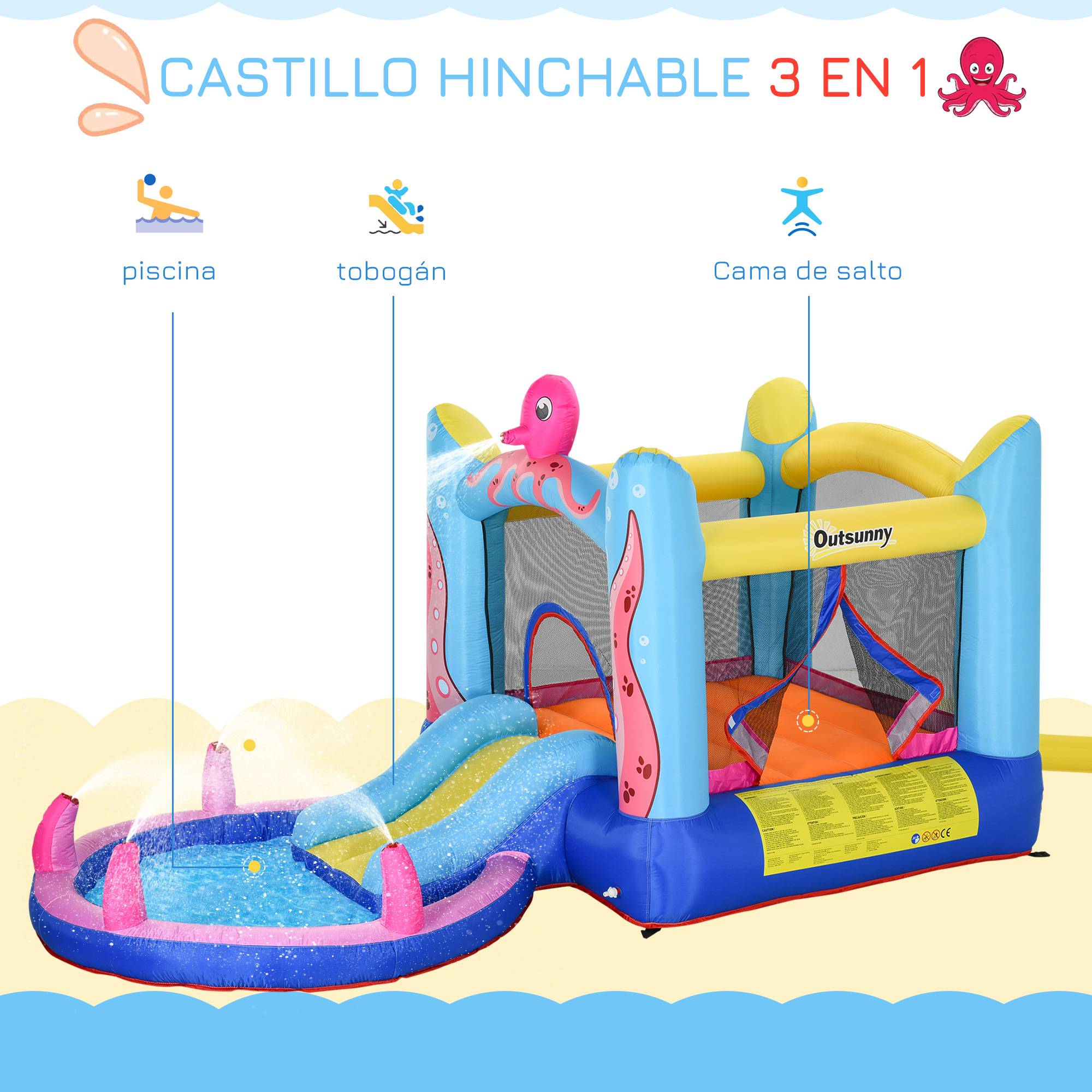 Château gonflable multicolore toboggan trampoline piscine gonfleur et sac de transport 360 × 175 × 180 cm enfants - Image 6
