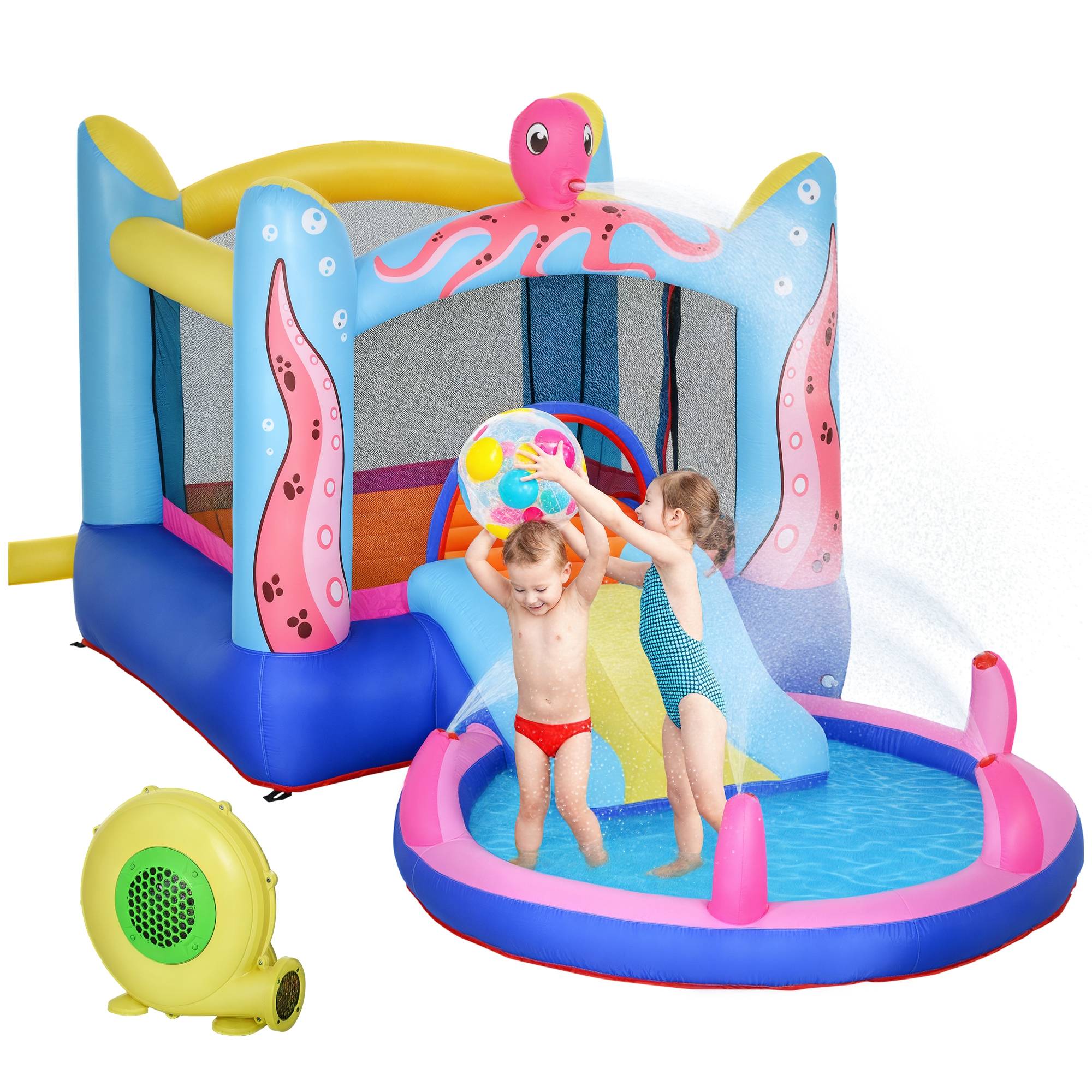 Château gonflable multicolore toboggan trampoline piscine gonfleur et sac de transport 360 × 175 × 180 cm enfants - Image 1